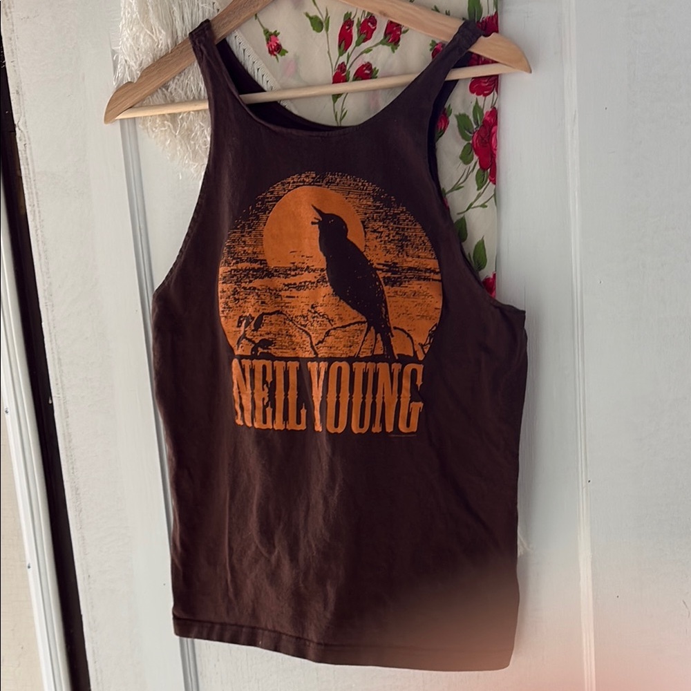 Neil Young Brown Tank Top with Orange Graphic